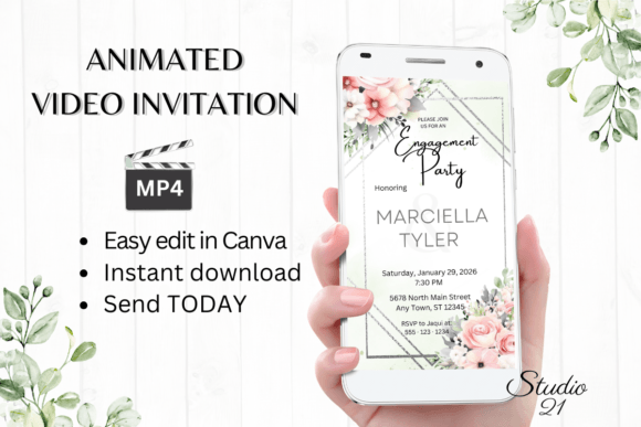 Charming Pink Roses Engagement Party Invite W1274