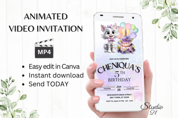 Effortless Cat Birthday Party Invitations: Edit & Send Today