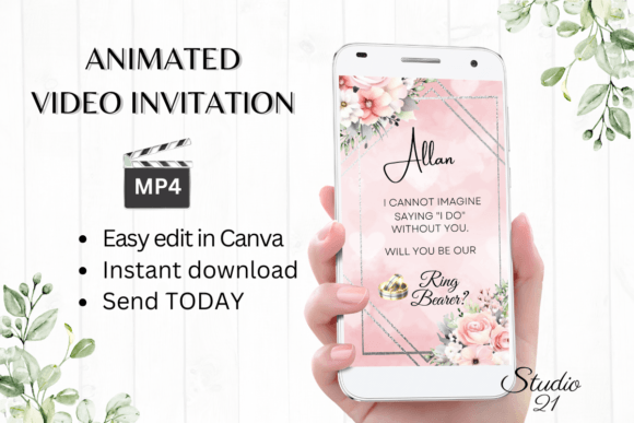 Pink Roses Ring Bearer Proposal W3275RB: A Charming Digital Invitation