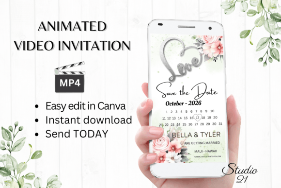 Pink Roses Save the Date W2270B: A Modern Digital Invitation Template