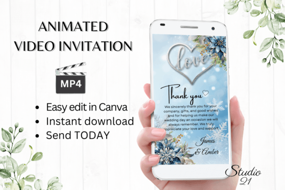 Winter Wedding Thank You W9250TU: A Modern Script for Digital Invitations